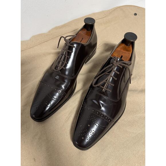 Versace Collection Shoes Mens Size 43 Brown Cap Toe Oxford Brogue Dress Leather - Picture 1 of 16